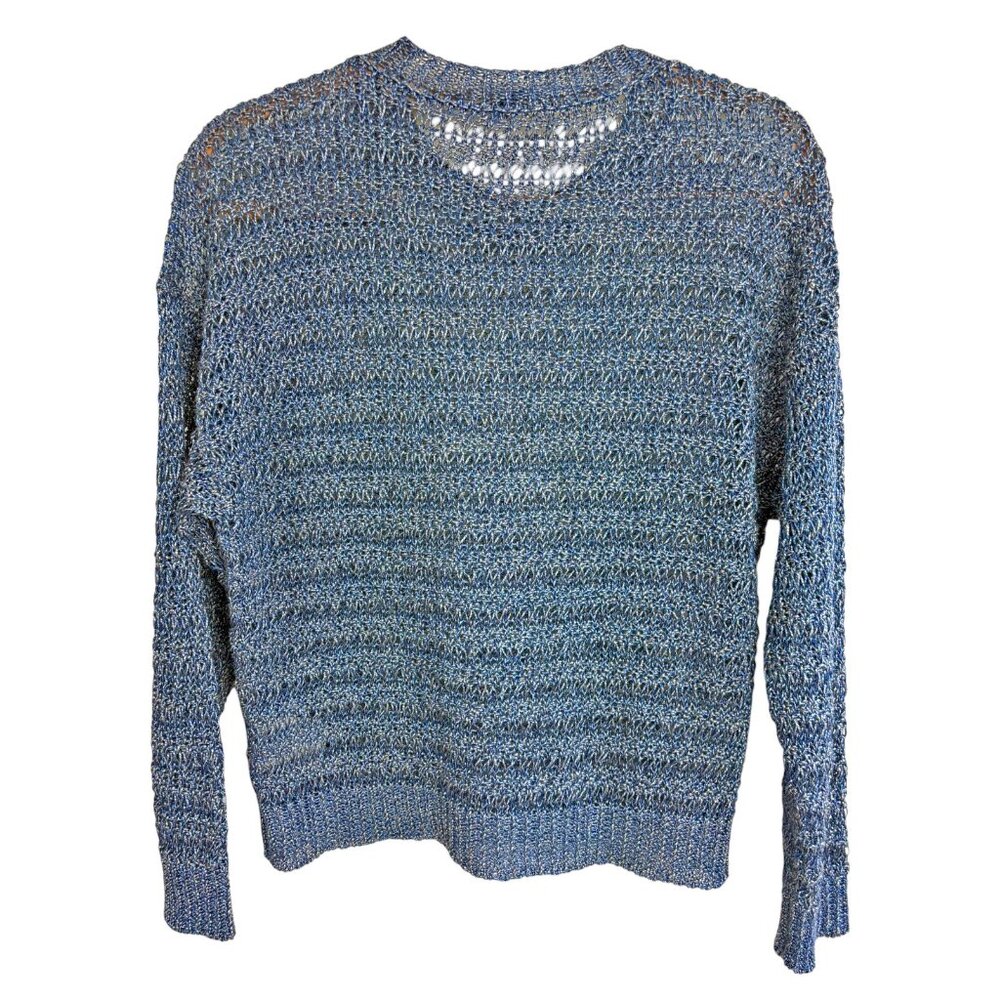 Peserico Blue Open Knit Linen Blend Crewneck Italian Sweater - Picture 6 of 9
